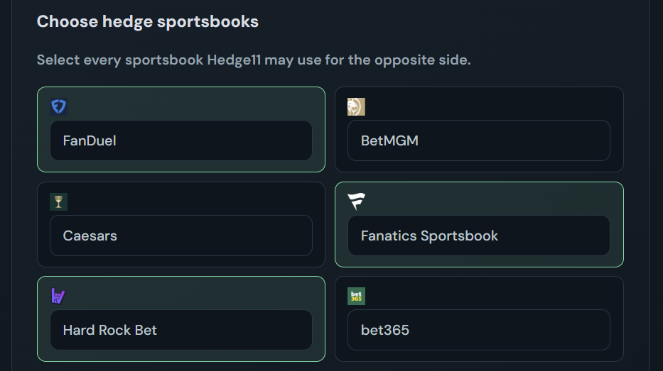 Selecting sportsbooks inside Hedge11